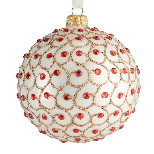 Waterford Holiday Heirloom Glass Ball White, Red Sparkle 10cm, 2026